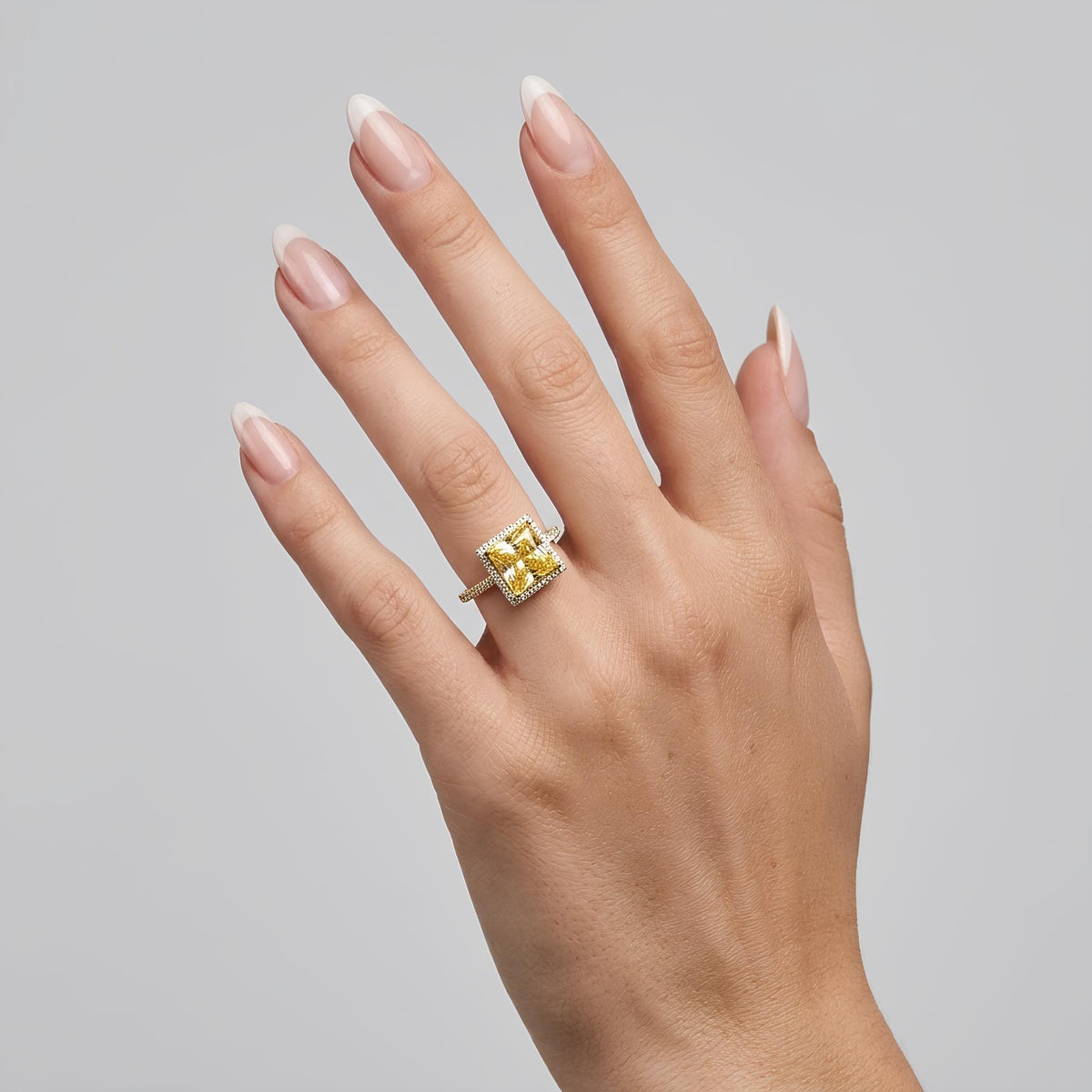 14K / 18K Solid Gold Yellow Zircon Halo Ring