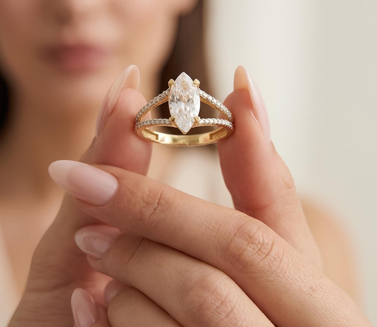 14K / 18K Solid Gold Marquise Zircon Ring