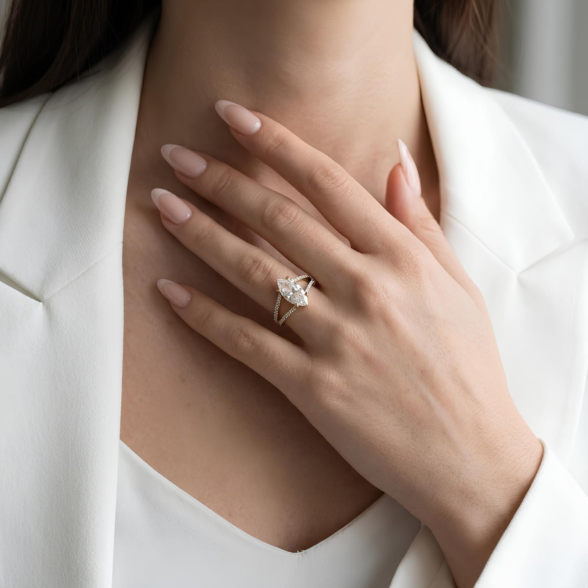 14K / 18K Solid Gold Marquise Zircon Ring