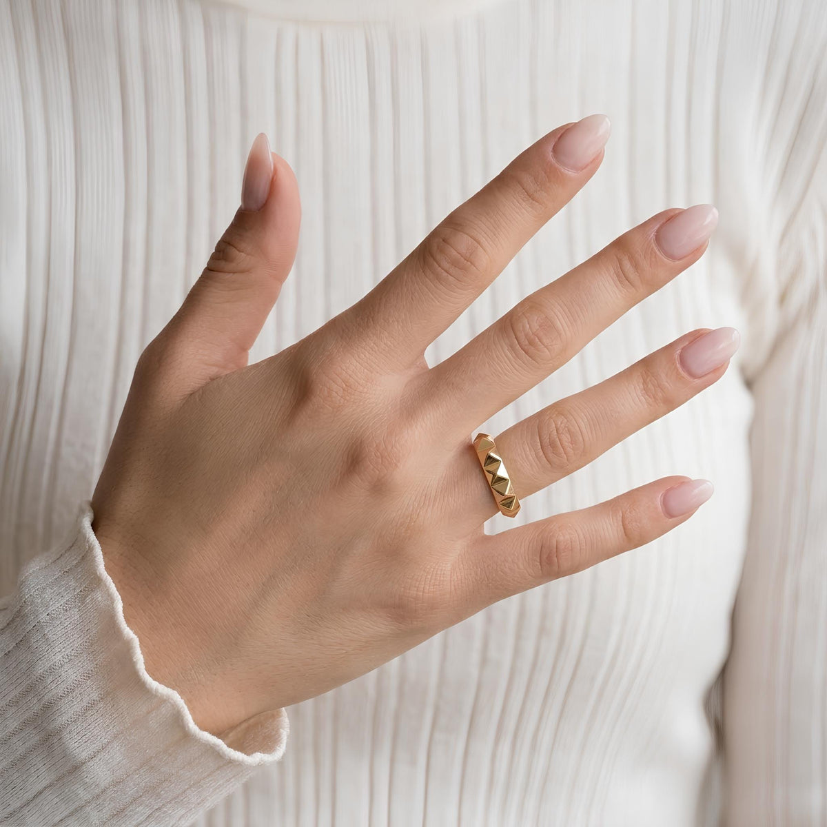 14K / 18K Solid Gold Pyramid Stud Ring