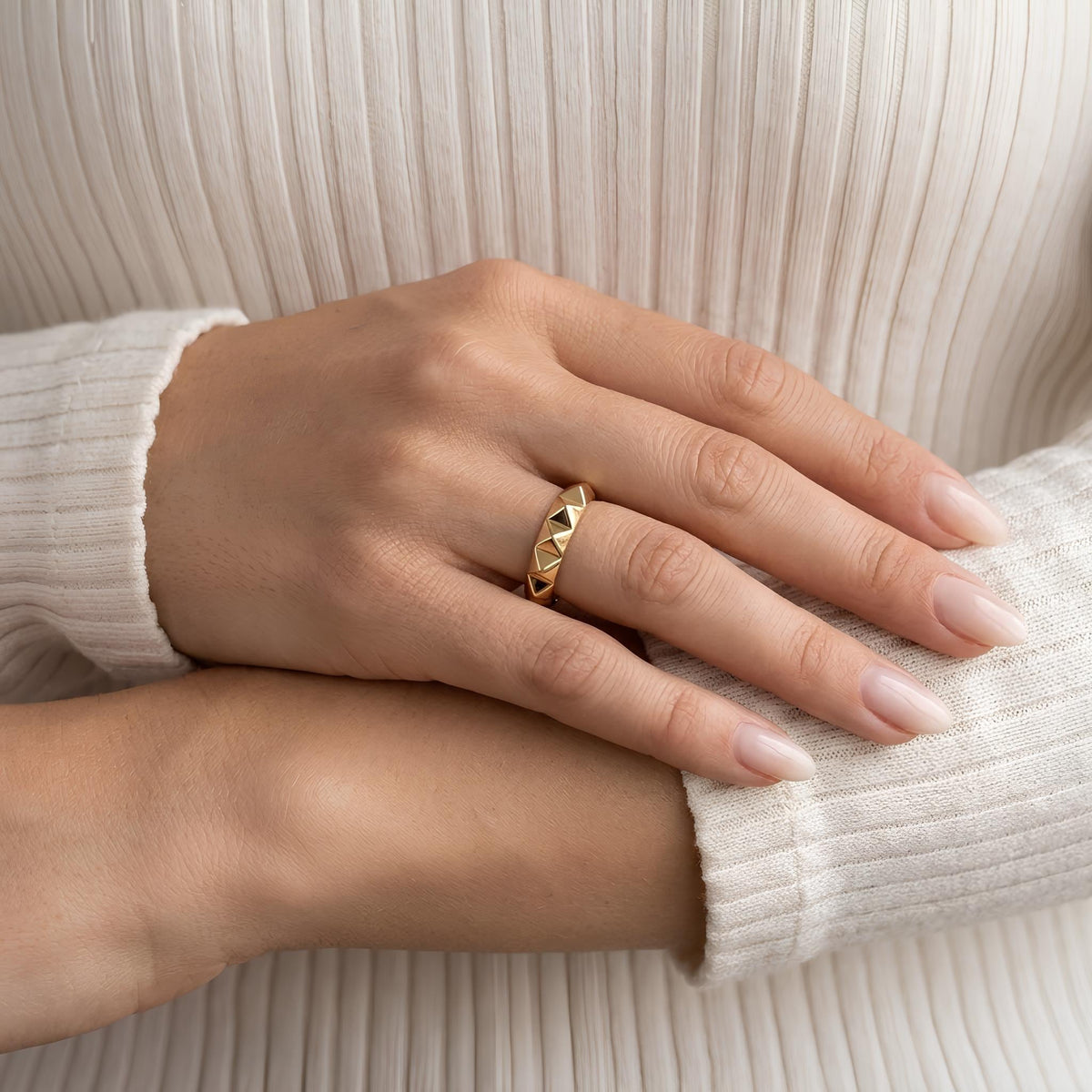 14K / 18K Solid Gold Pyramid Stud Ring