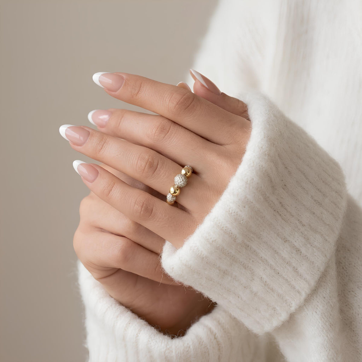 14K / 18K Solid Gold Pave Ball Ring