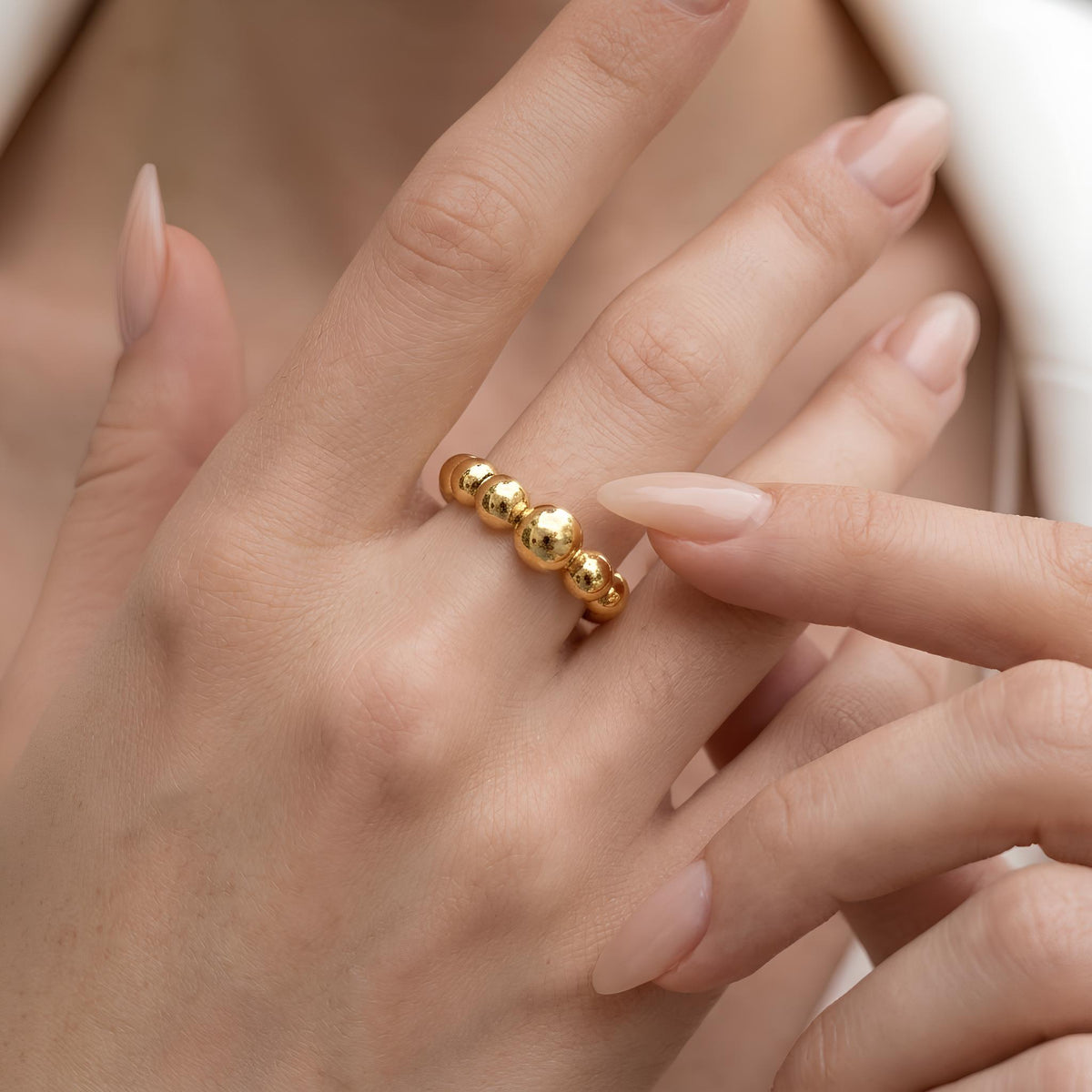 14K / 18K Solid Gold Beaded Ball Ring