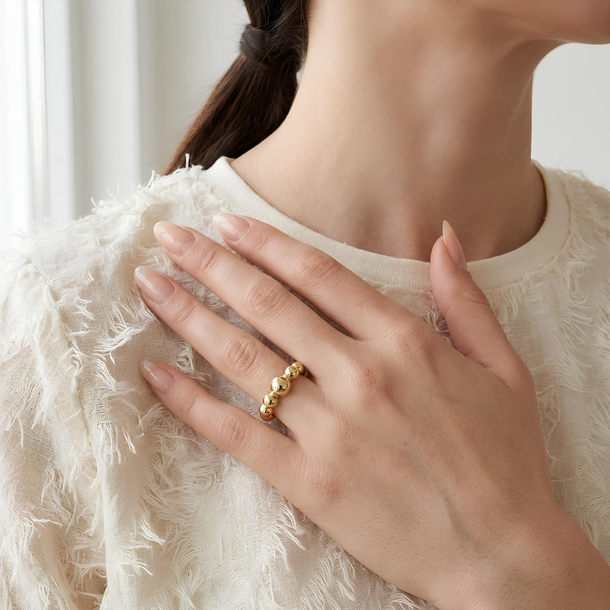 14K / 18K Solid Gold Beaded Ball Ring