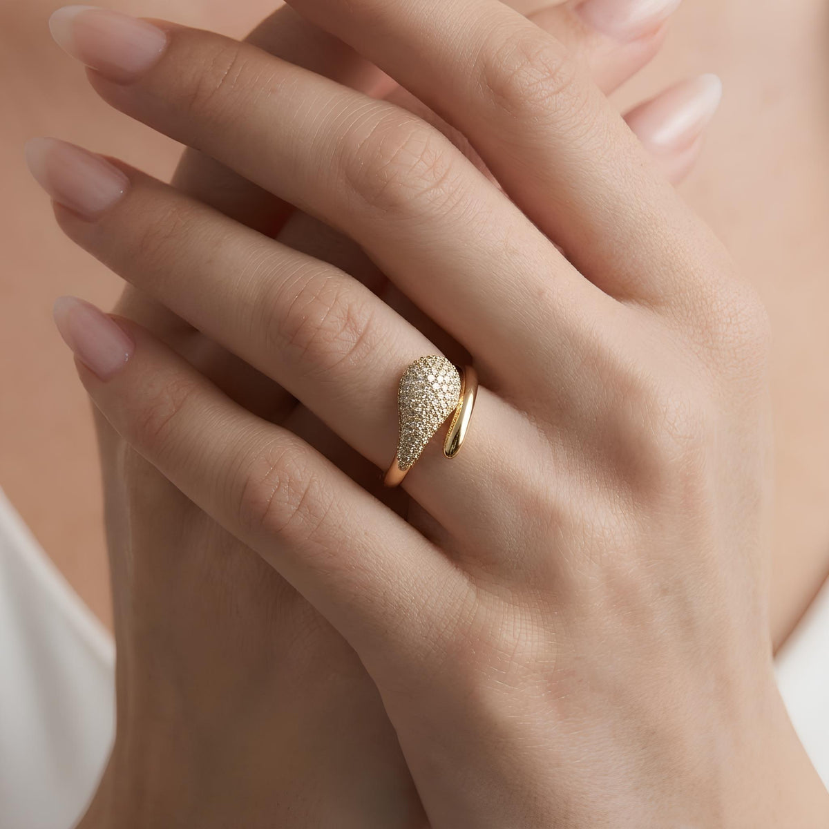 14K / 18K Solid Gold Pave Crossover Ring
