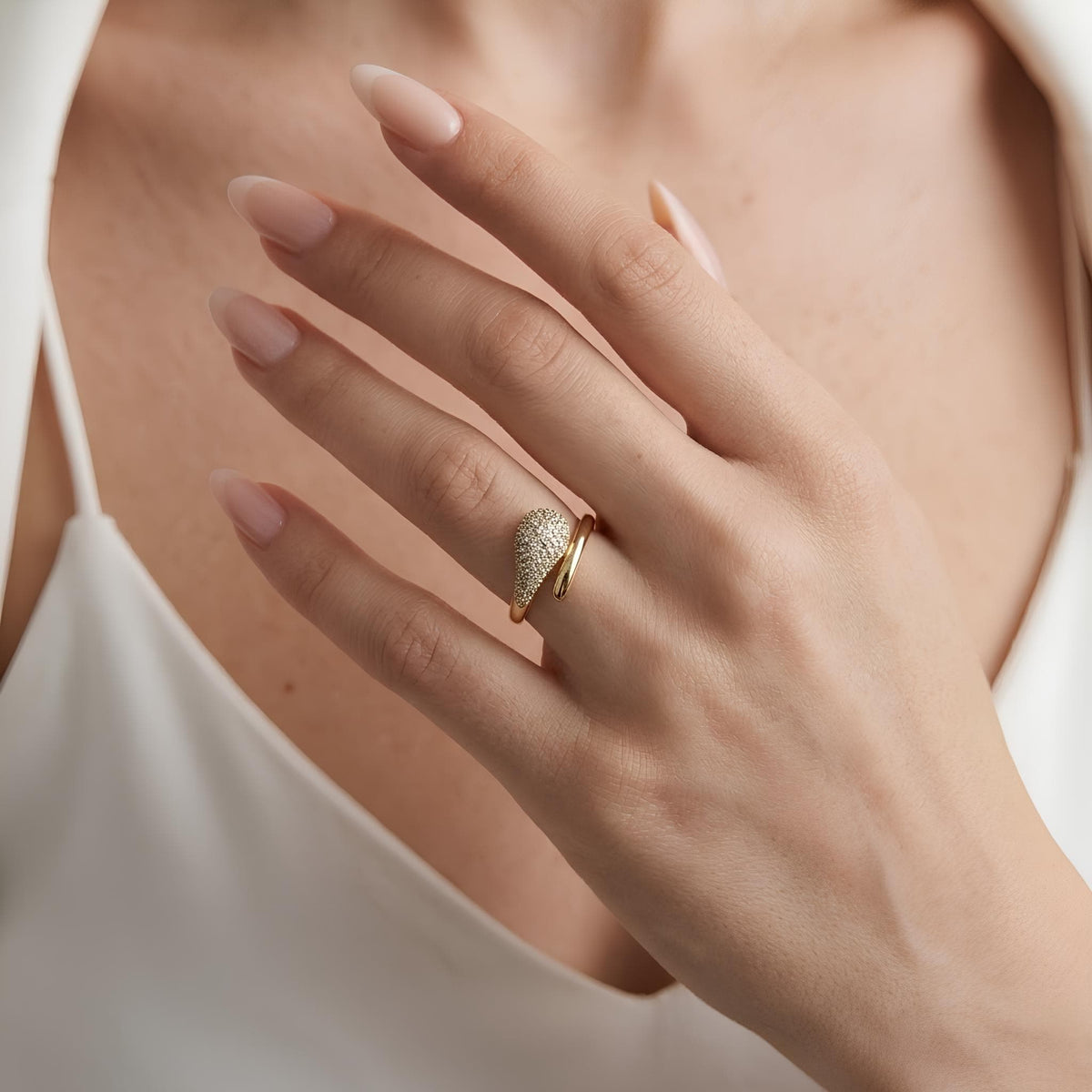 14K / 18K Solid Gold Pave Crossover Ring