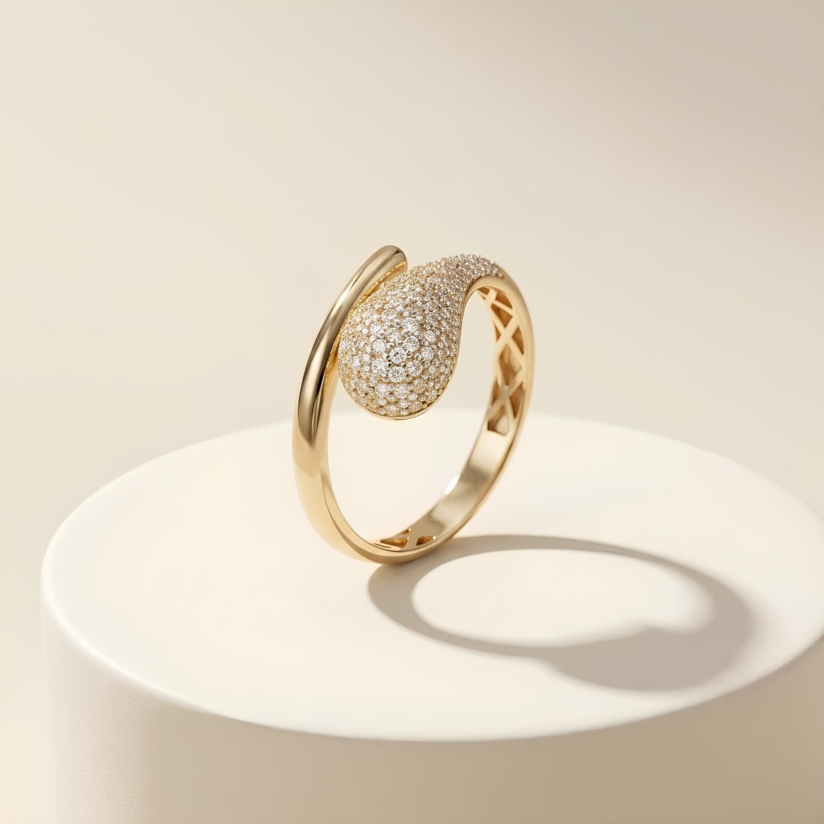 14K / 18K Solid Gold Pave Crossover Ring