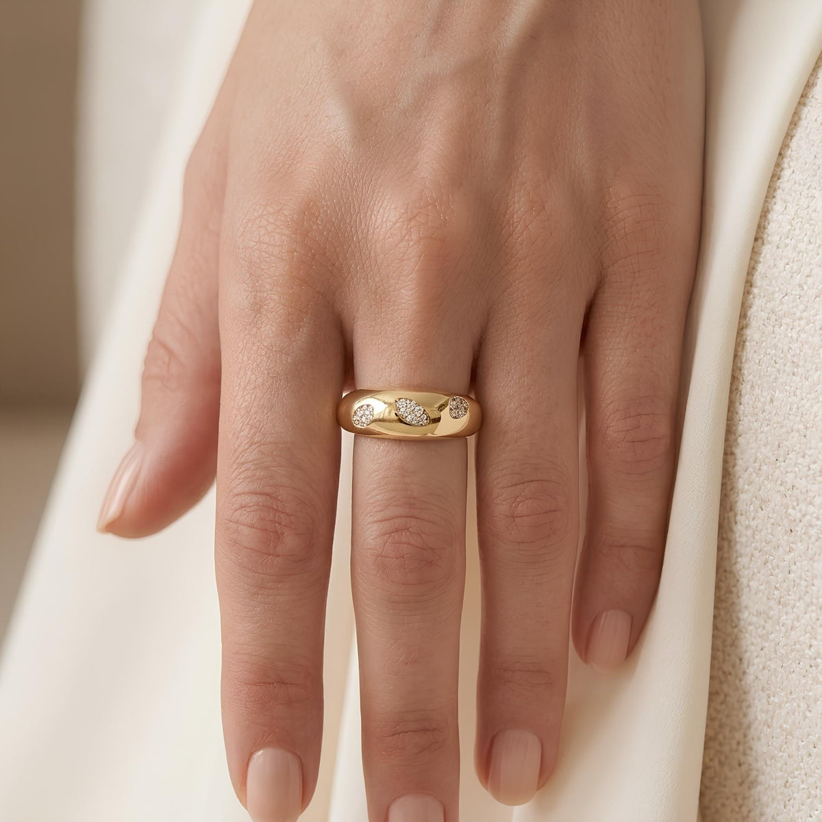 14K / 18K Solid Gold Pave Dome Ring