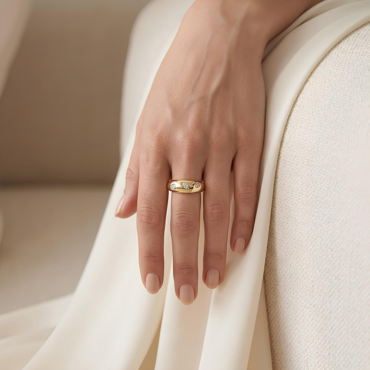 14K / 18K Solid Gold Pave Dome Ring