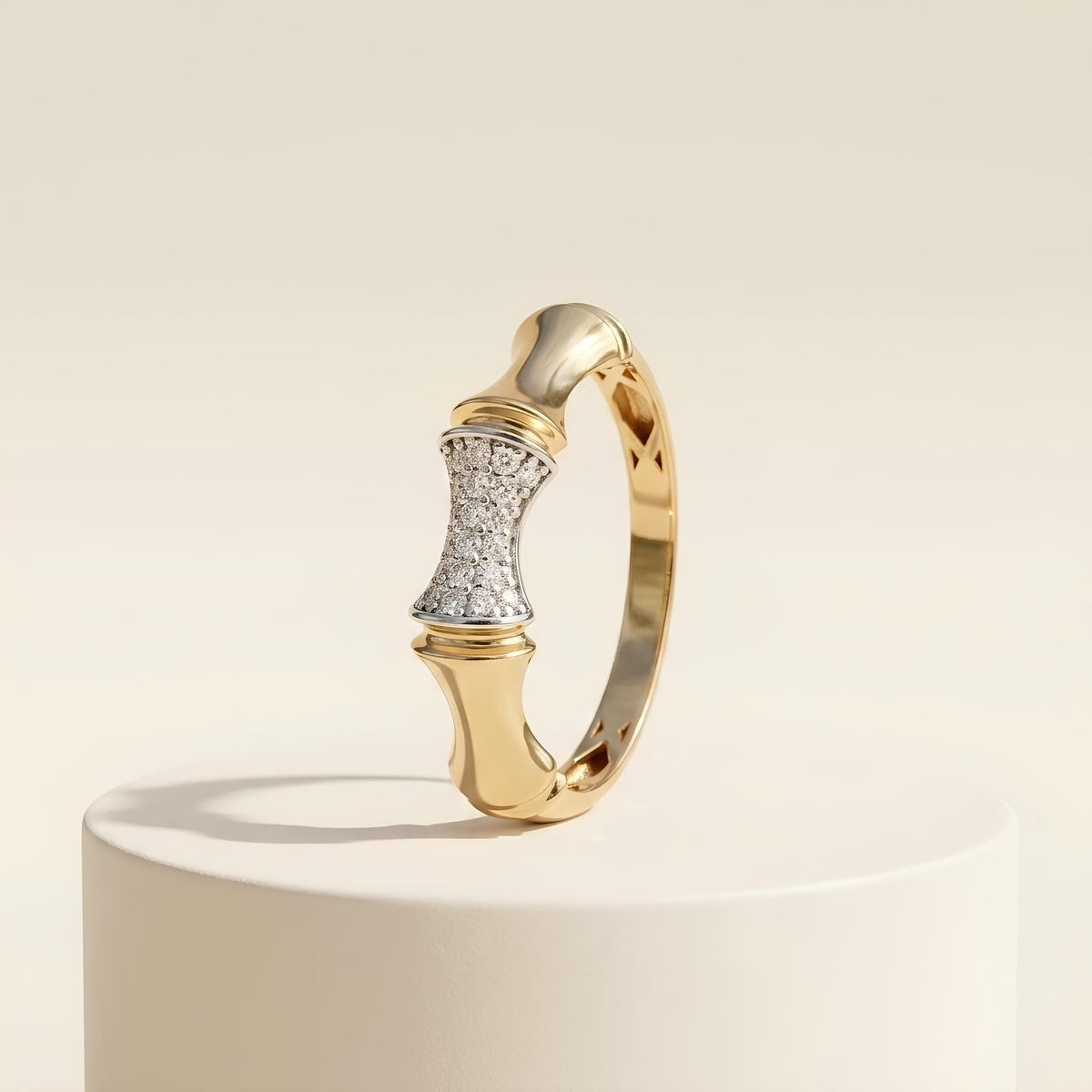 14K / 18K Solid Gold Bamboo Zircon Ring