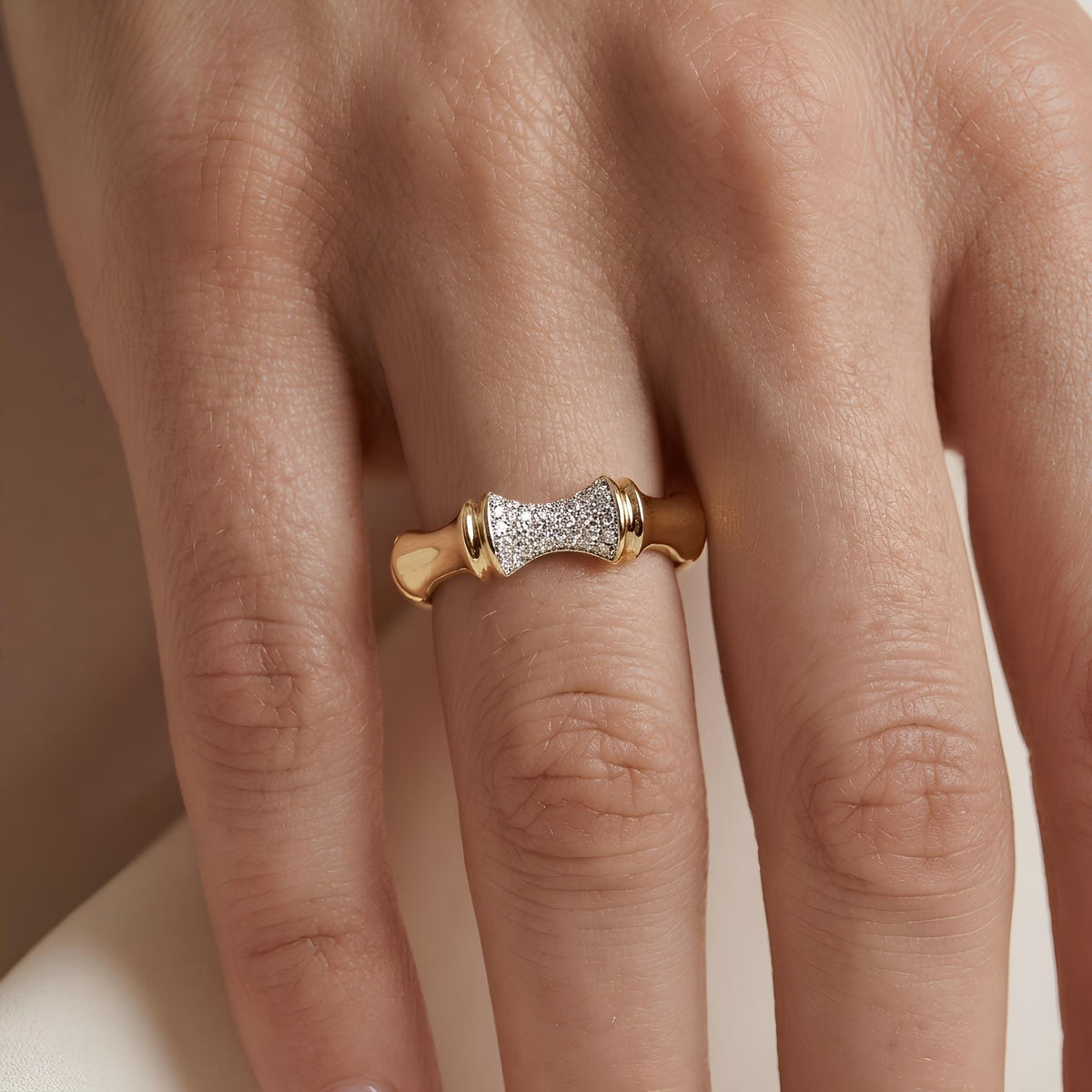 14K / 18K Solid Gold Bamboo Zircon Ring