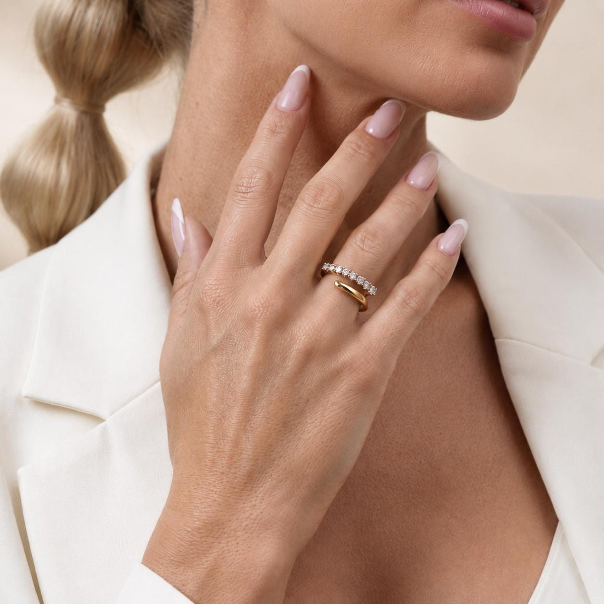 14K / 18K Solid Gold Zircon Open Ring
