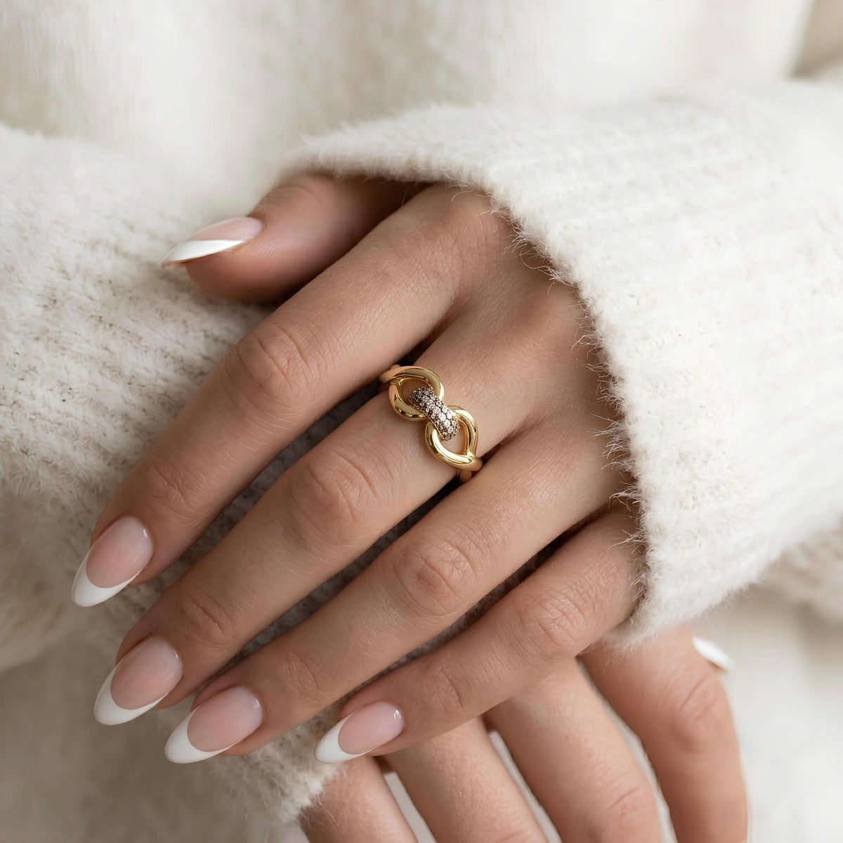 14K / 18K Solid Gold Pave Link Ring