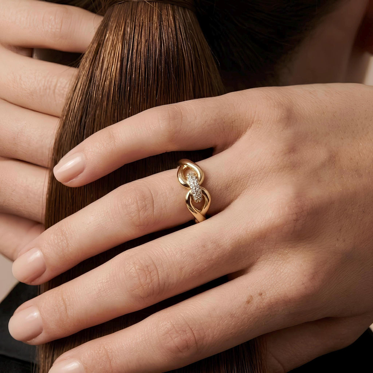 14K / 18K Solid Gold Pave Link Ring