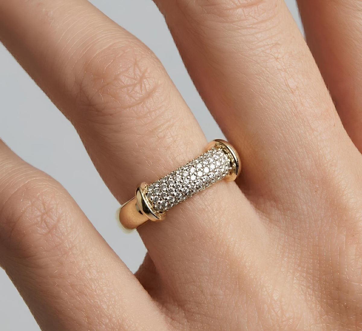 14K / 18K Solid Gold Pave Bar Ring
