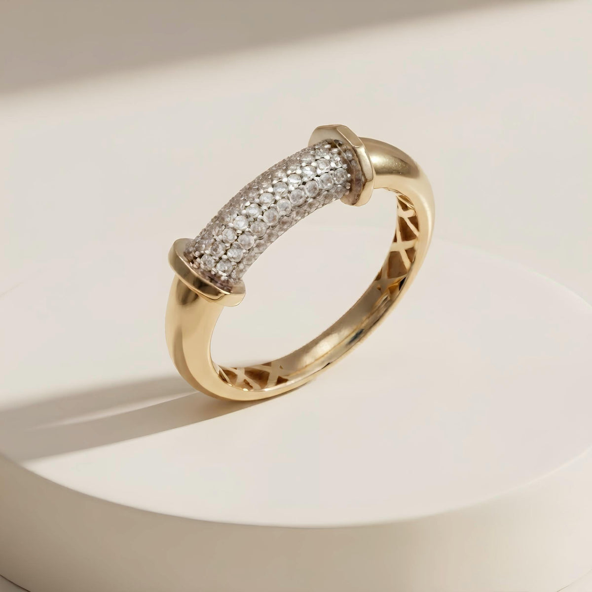 14K / 18K Solid Gold Pave Bar Ring