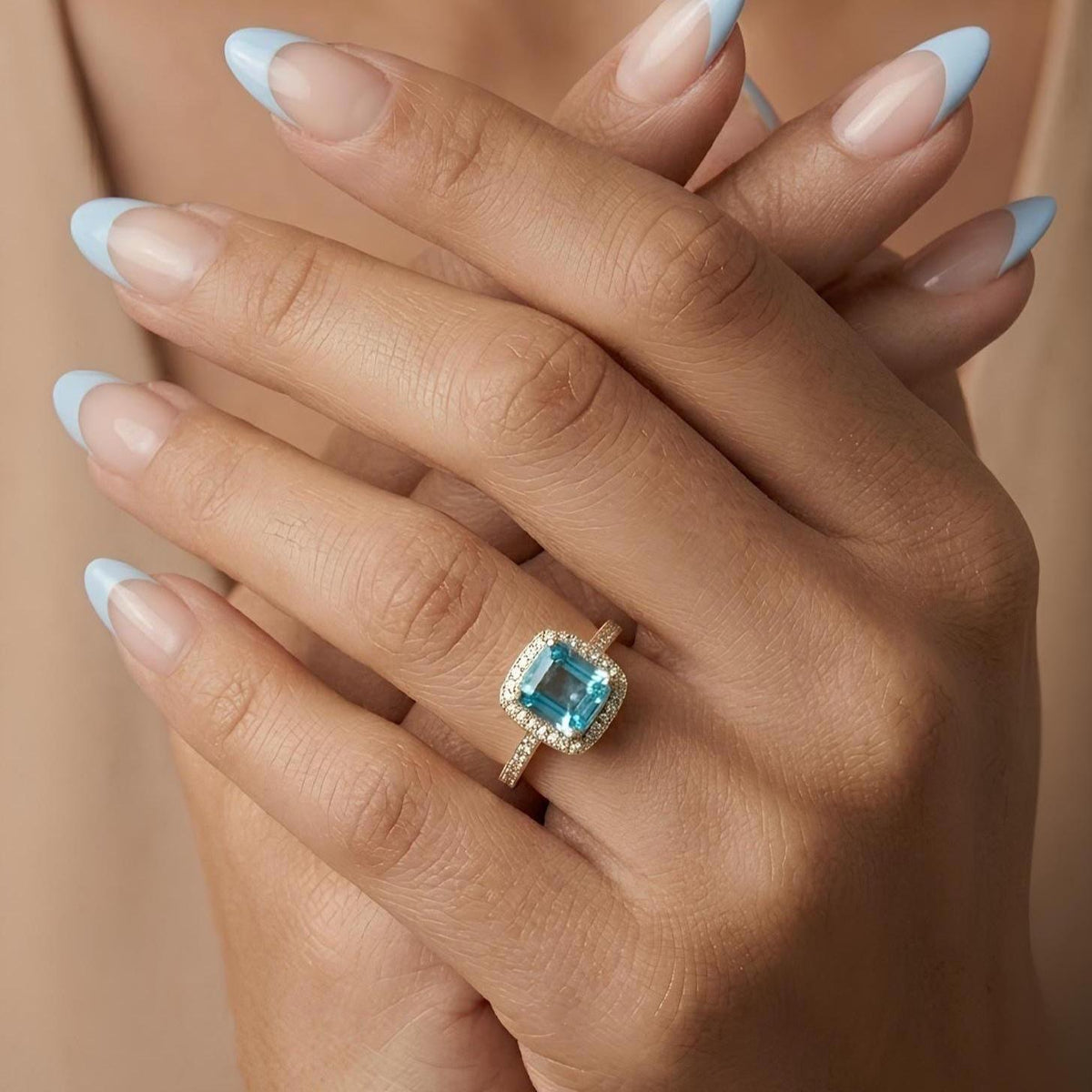 14K / 18K Solid Gold Blue Topaz Ring