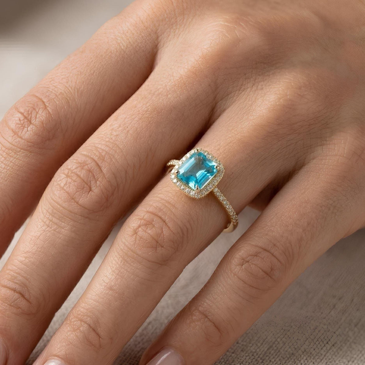 14K / 18K Solid Gold Blue Topaz Ring