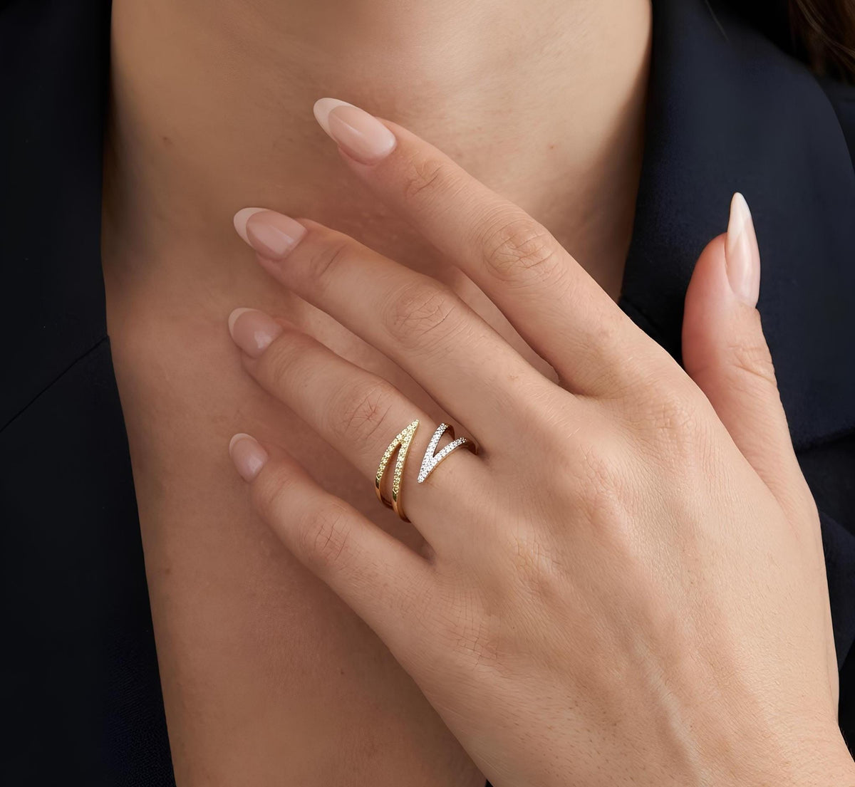 14K / 18K Solid Gold Chevron Ring