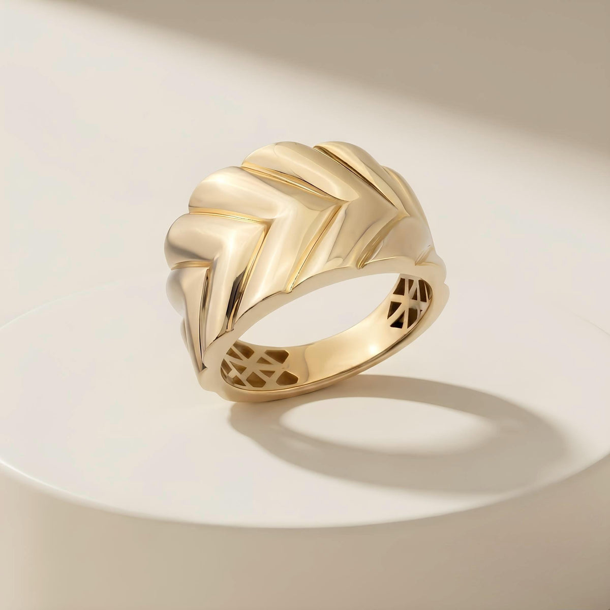 14K / 18K Solid Gold Chevron Dome Ring