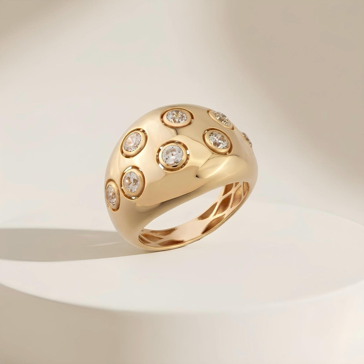 14K / 18K Solid Gold Zircon Dome Ring