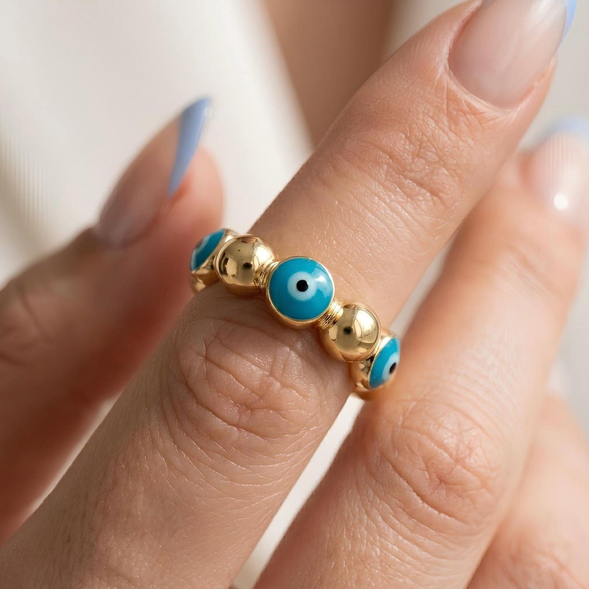 14K / 18K Solid Gold Evil Eye Ring