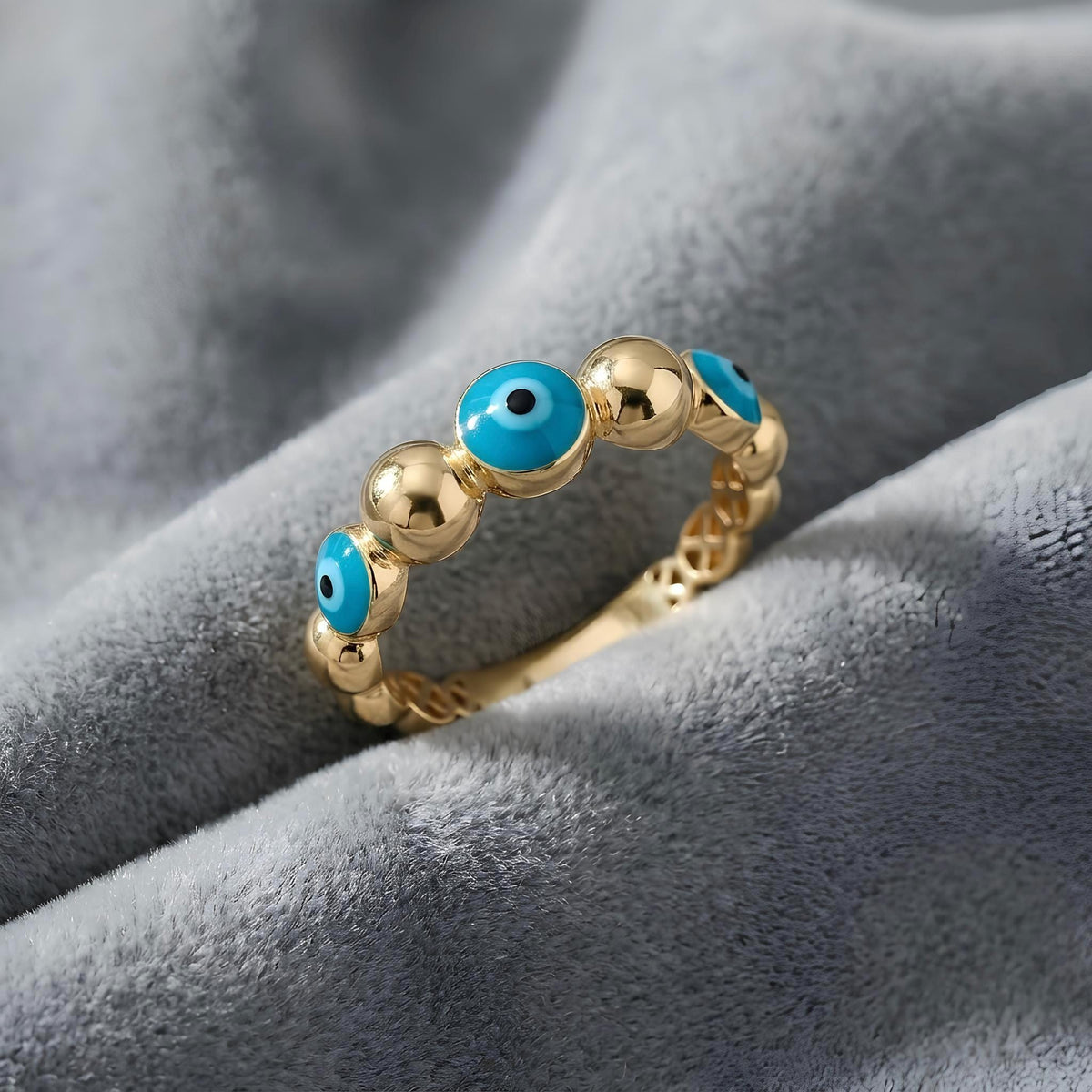14K / 18K Solid Gold Evil Eye Ring