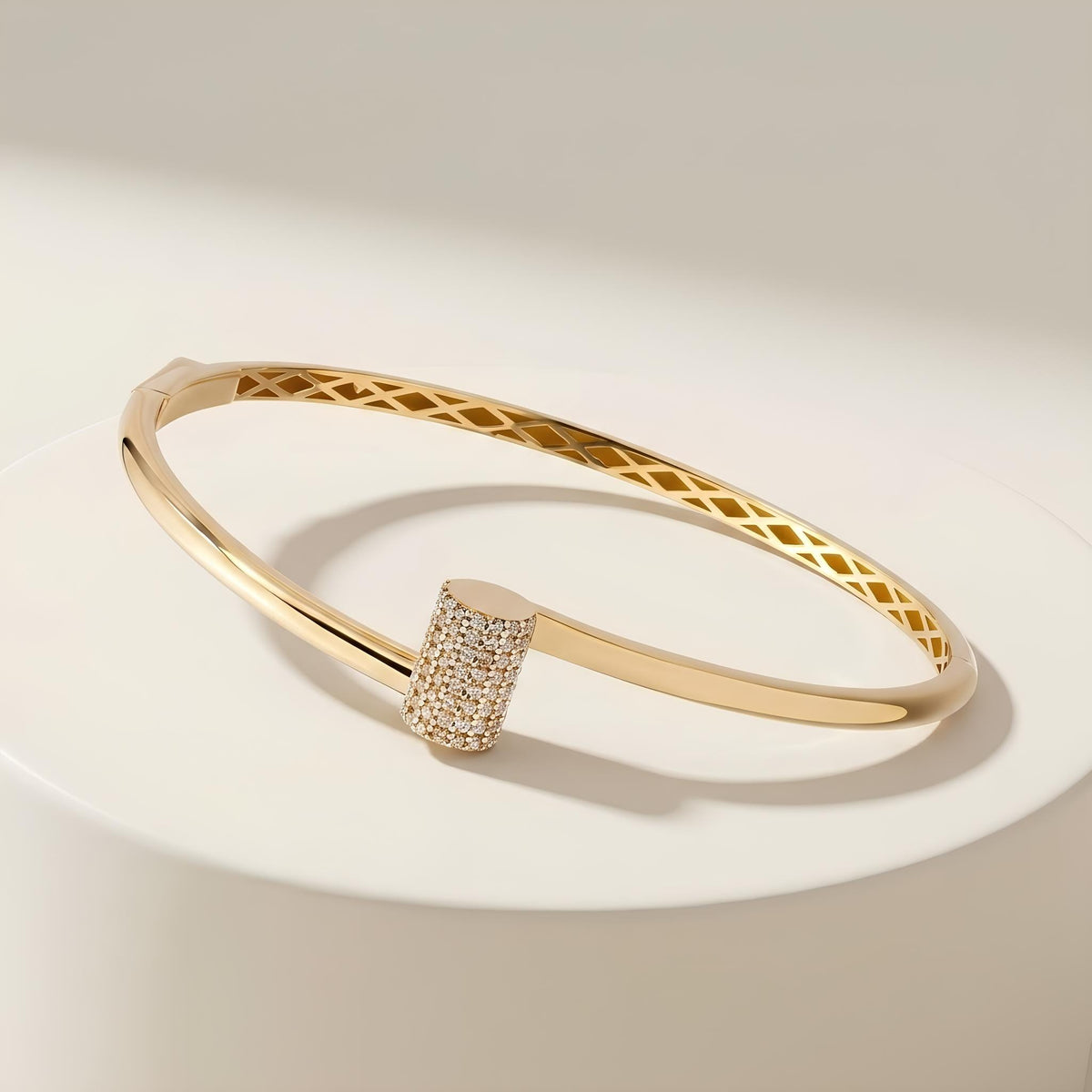 14K / 18K Solid Gold Pave Bypass Bangle