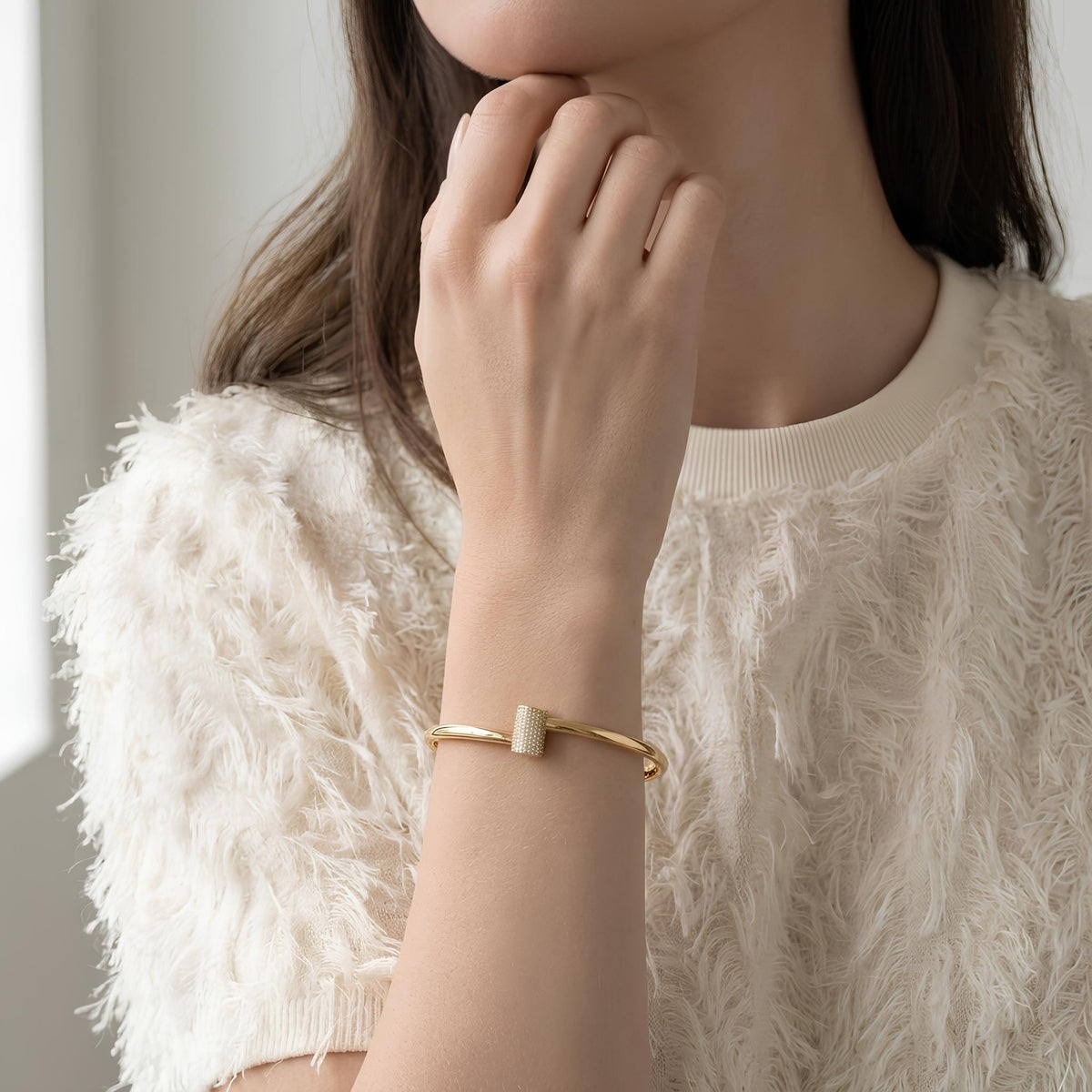 14K / 18K Solid Gold Pave Bypass Bangle