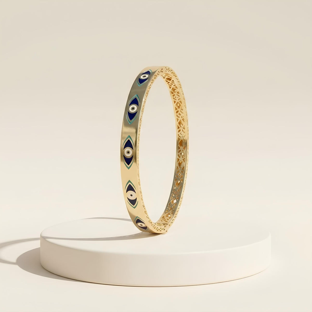 14K / 18K Solid Gold Evil Eye Enamel Bangle