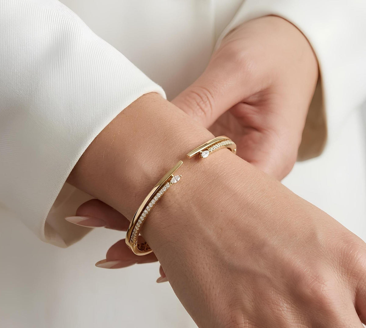 14K / 18K Solid Gold Marquise Zircon Bangle