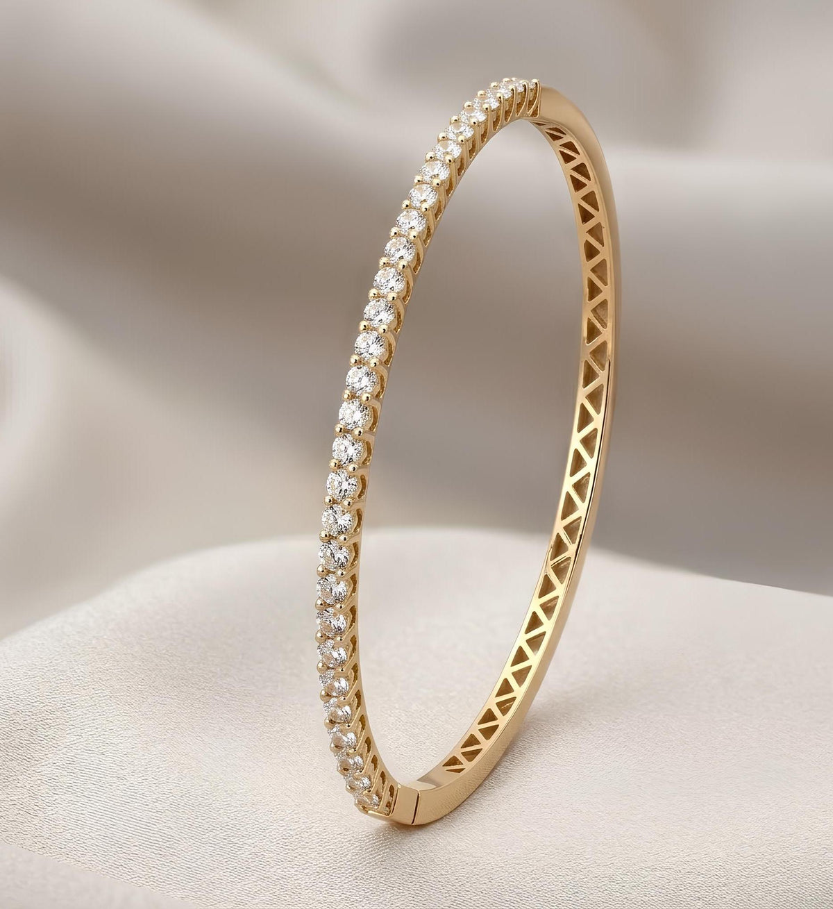 14K / 18K Solid Gold Pave Zircon Tennis Bangle