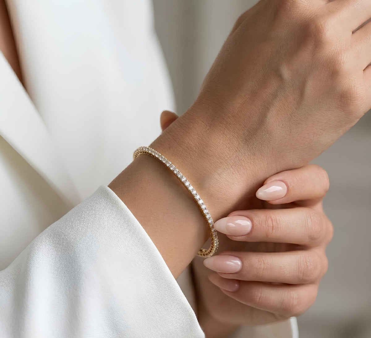 14K / 18K Solid Gold Pave Zircon Tennis Bangle