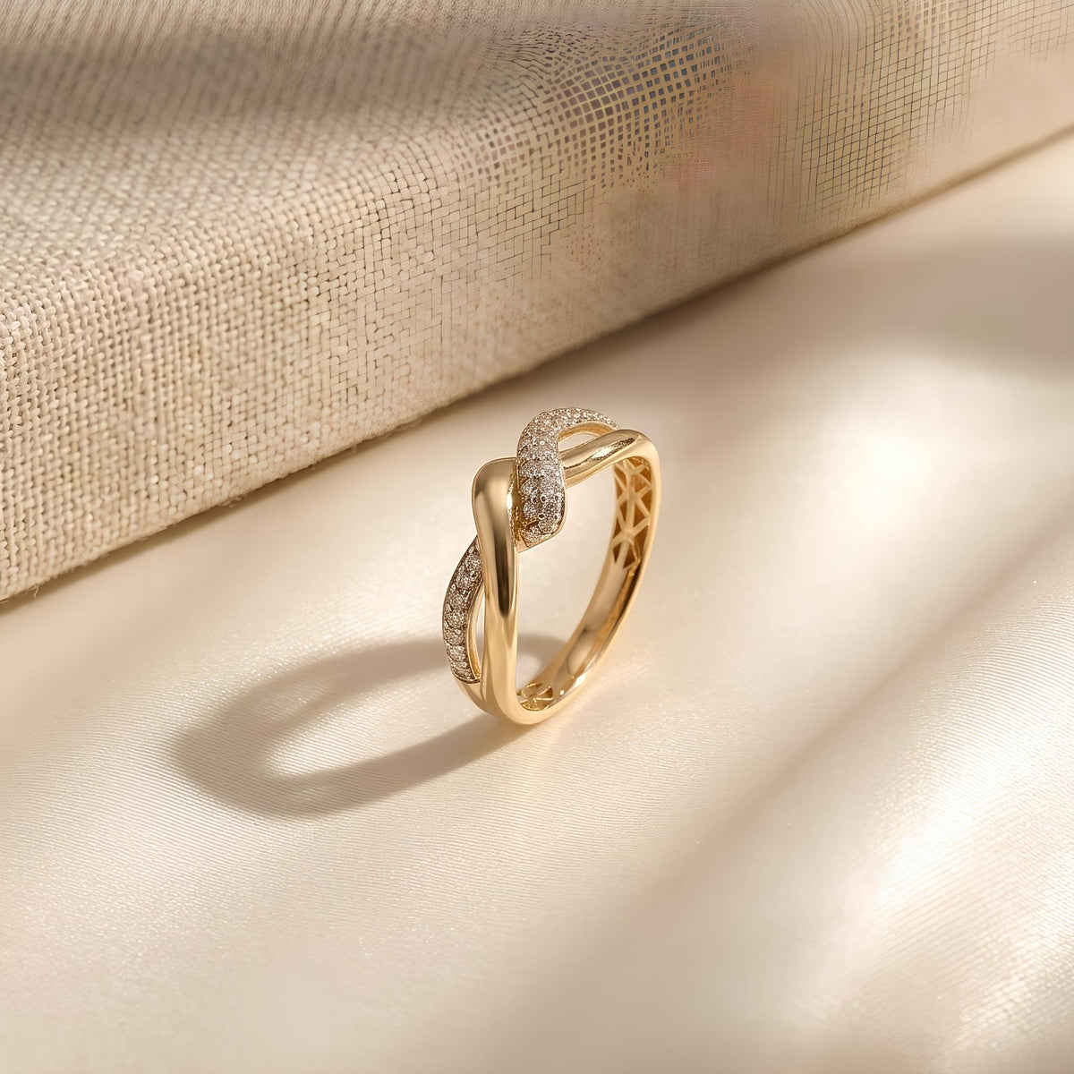 14K / 18K Solid Gold Pave Love Knot Ring