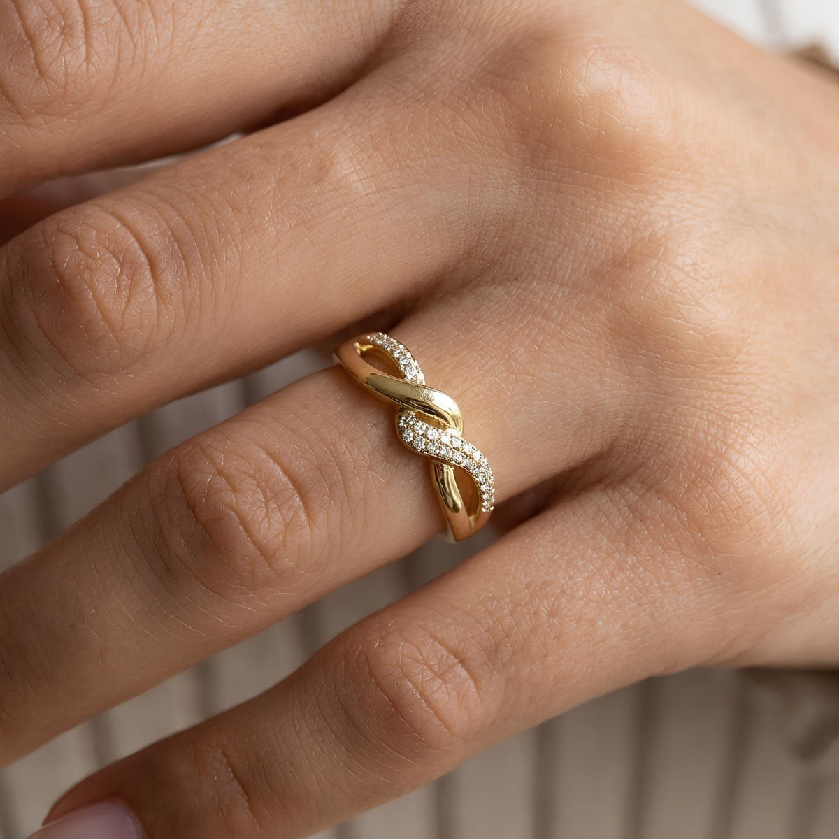 14K / 18K Solid Gold Pave Love Knot Ring