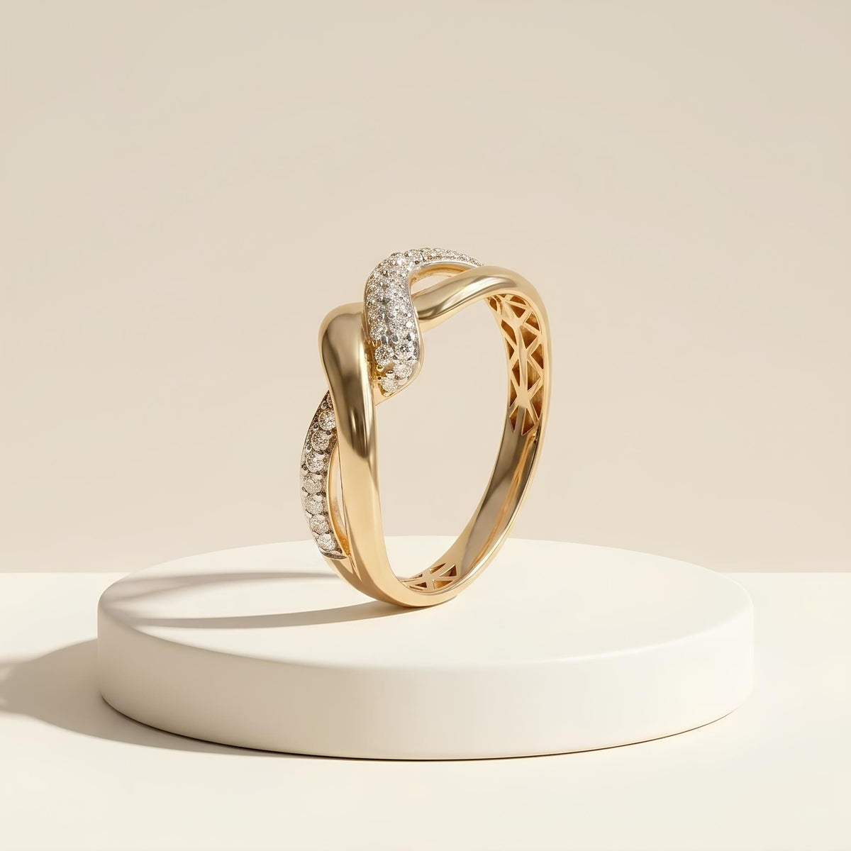 14K / 18K Solid Gold Pave Love Knot Ring
