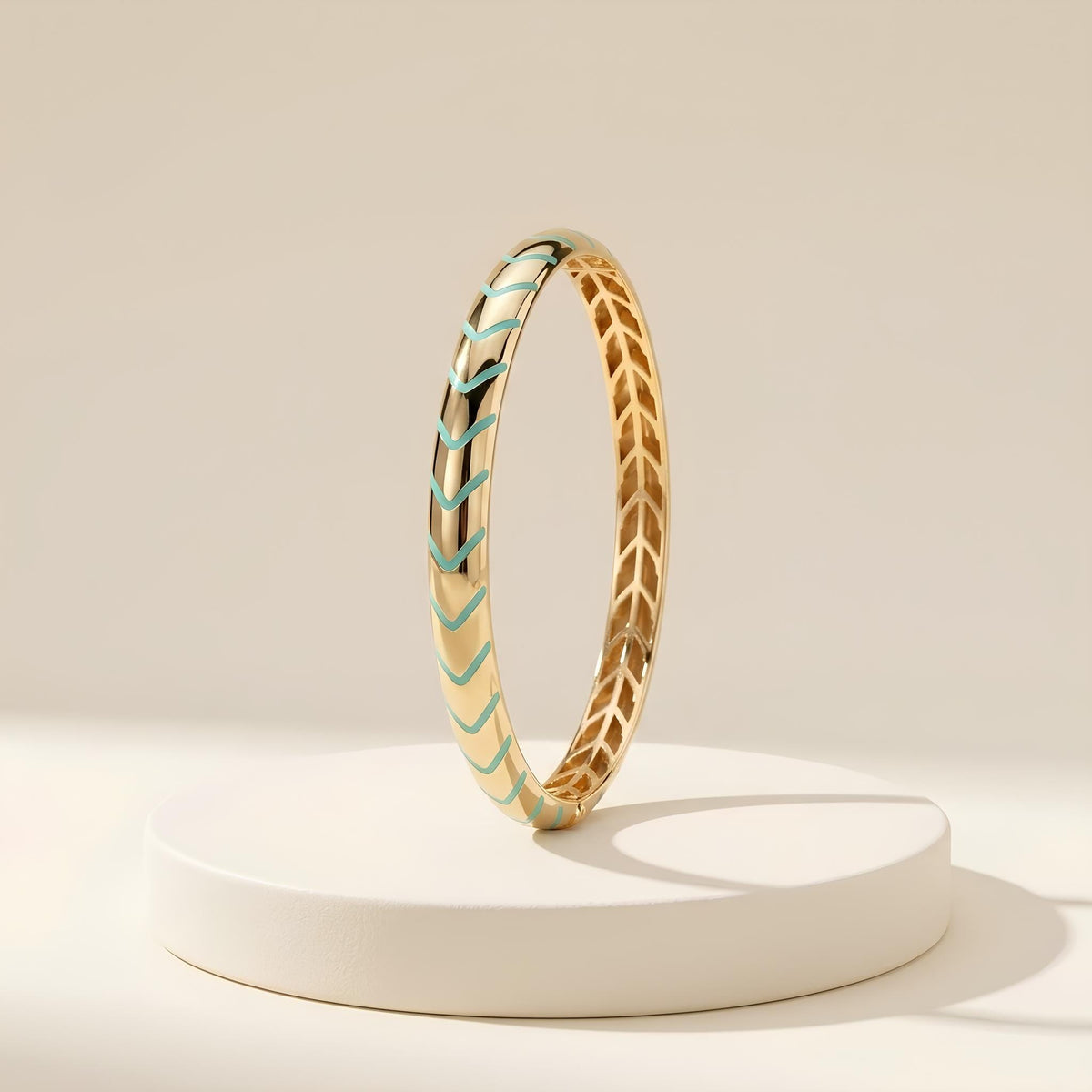 14K / 18K Solid Gold Chevron Enamel Bangle