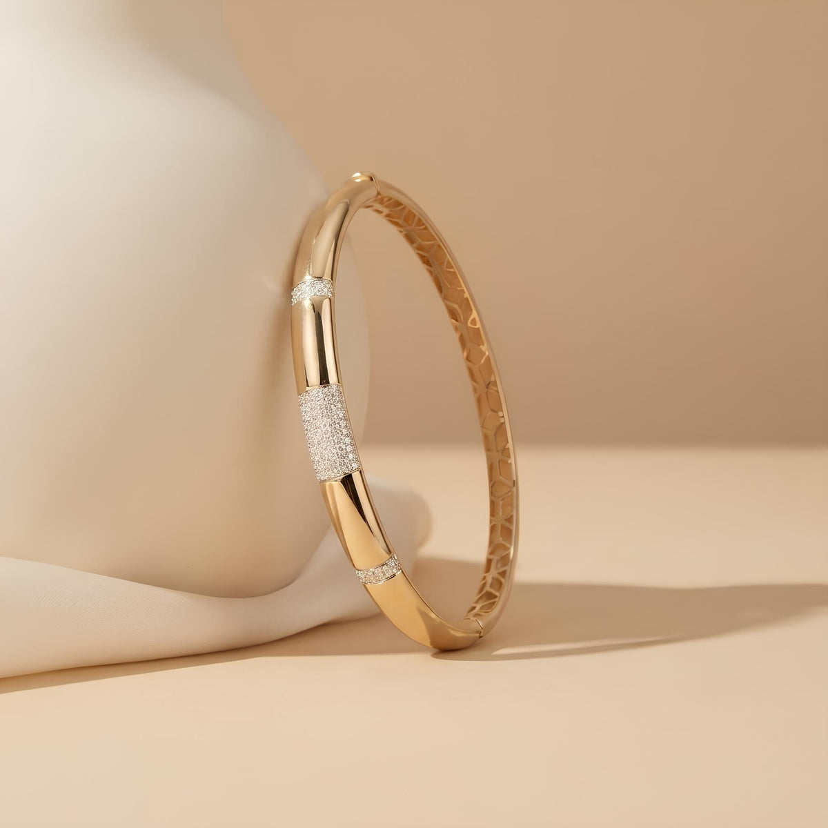 14K / 18K Solid Gold Pave Station Bangle