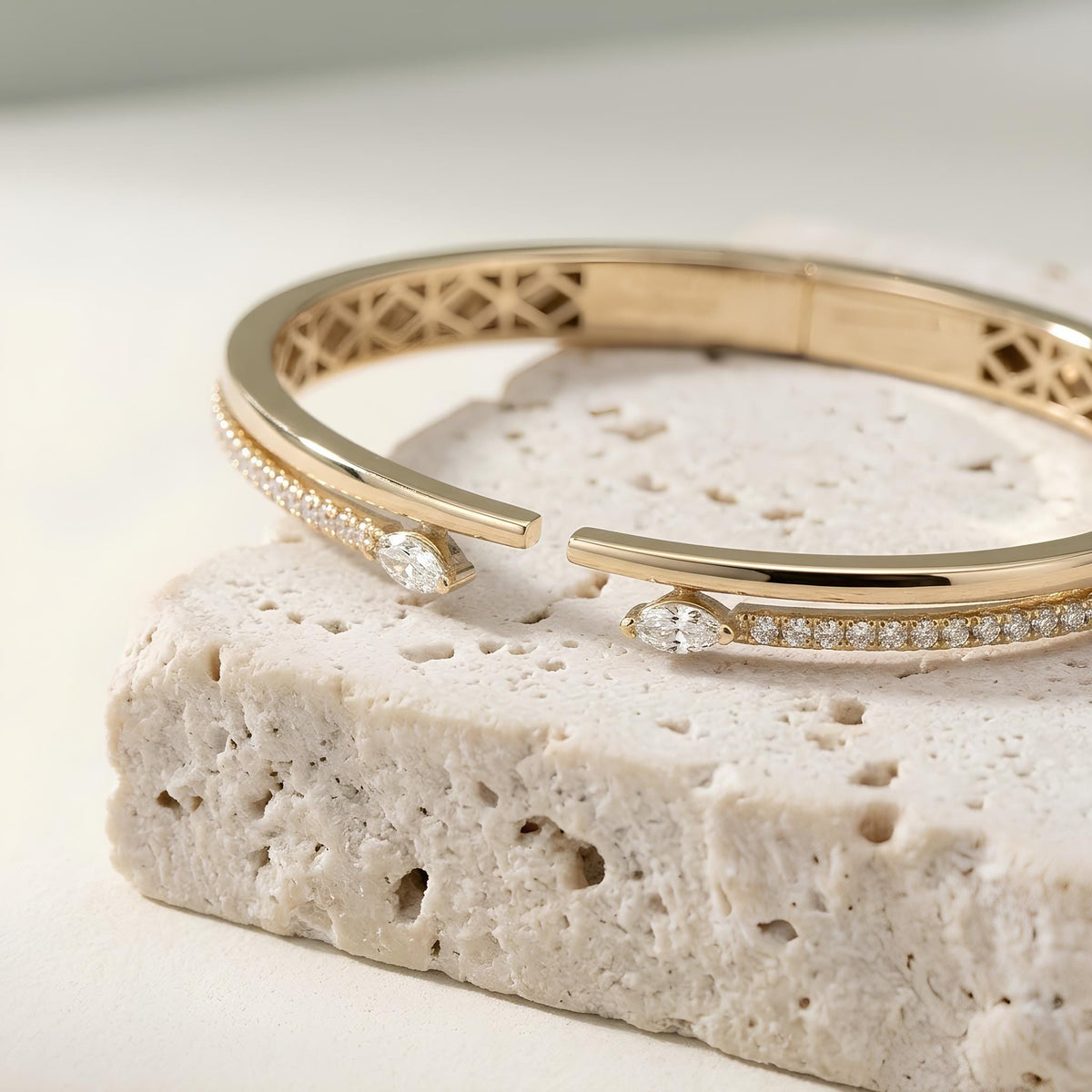 14K / 18K Solid Gold Marquise Zircon Bangle