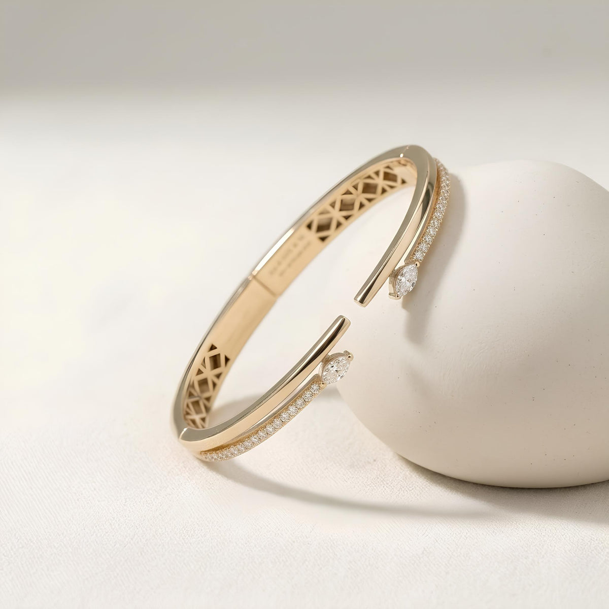 14K / 18K Solid Gold Marquise Zircon Bangle