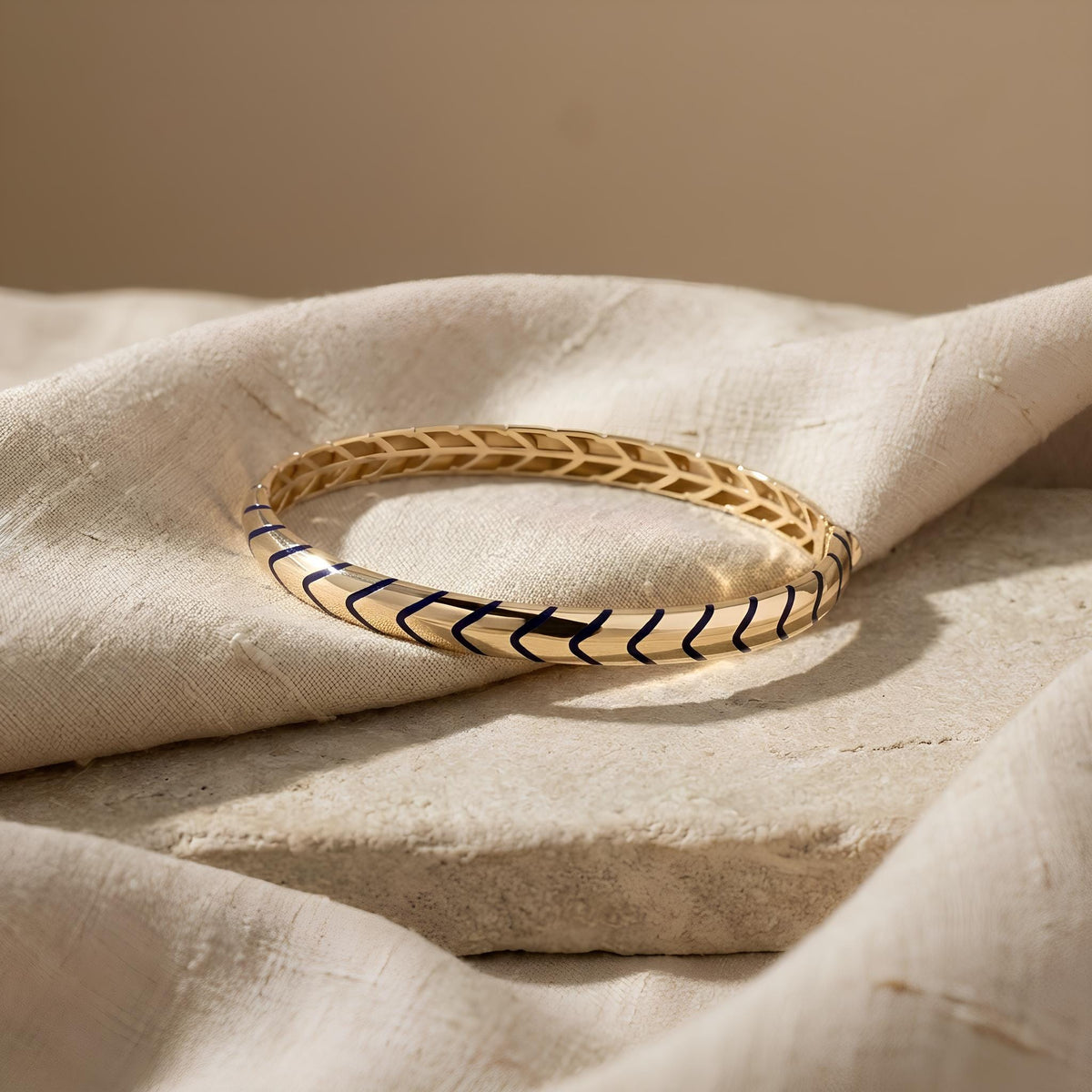 14K / 18K Solid Gold Chevron Enamel Bangle