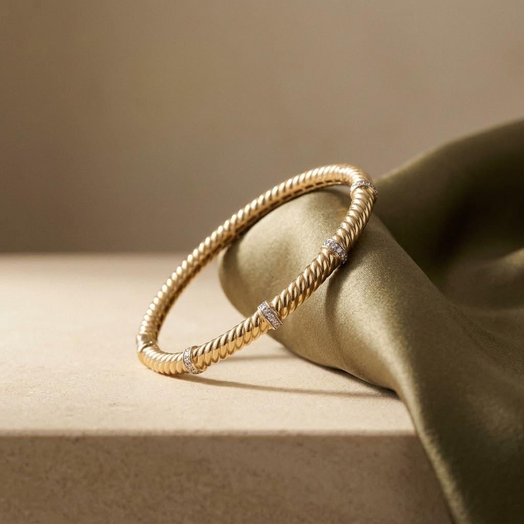 14K / 18K Solid Gold Twisted Rope Bangle