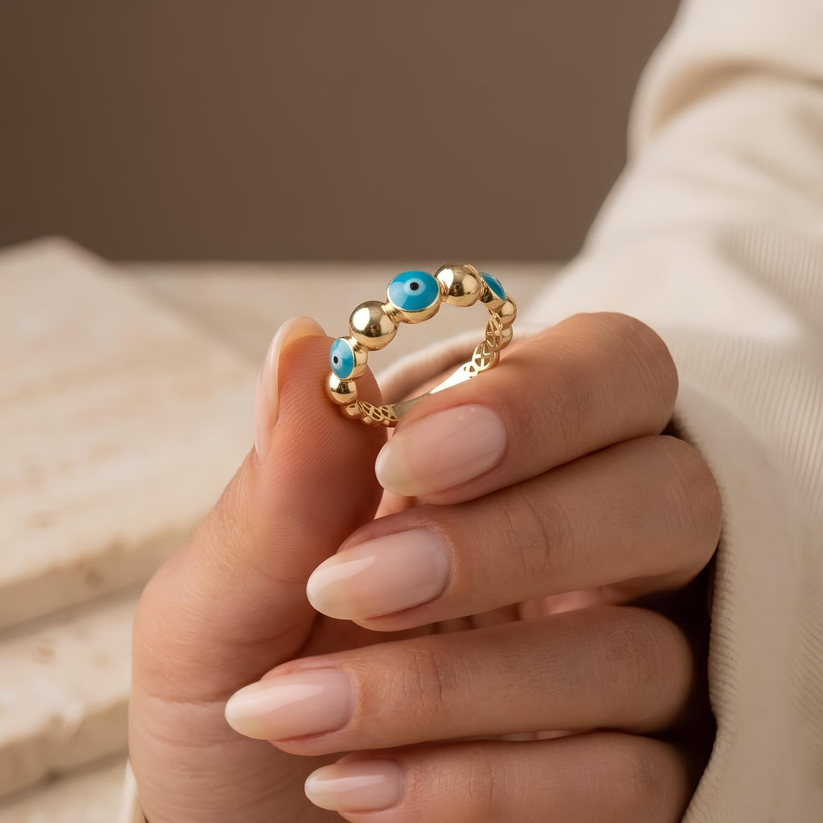 14K / 18K Solid Gold Evil Eye Ring
