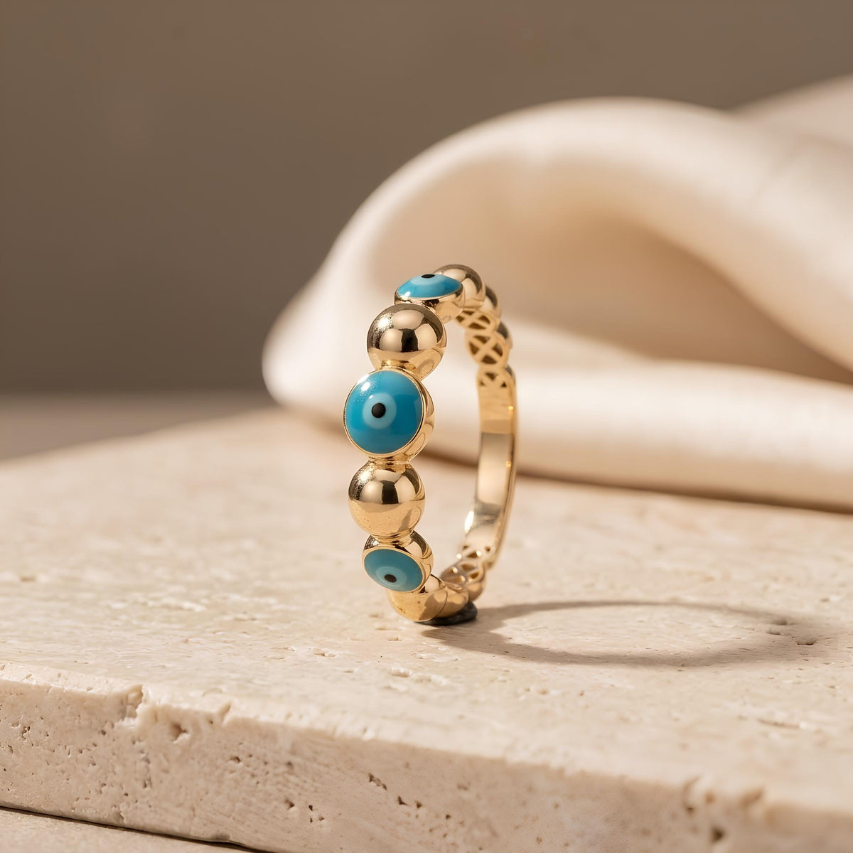 14K / 18K Solid Gold Evil Eye Ring