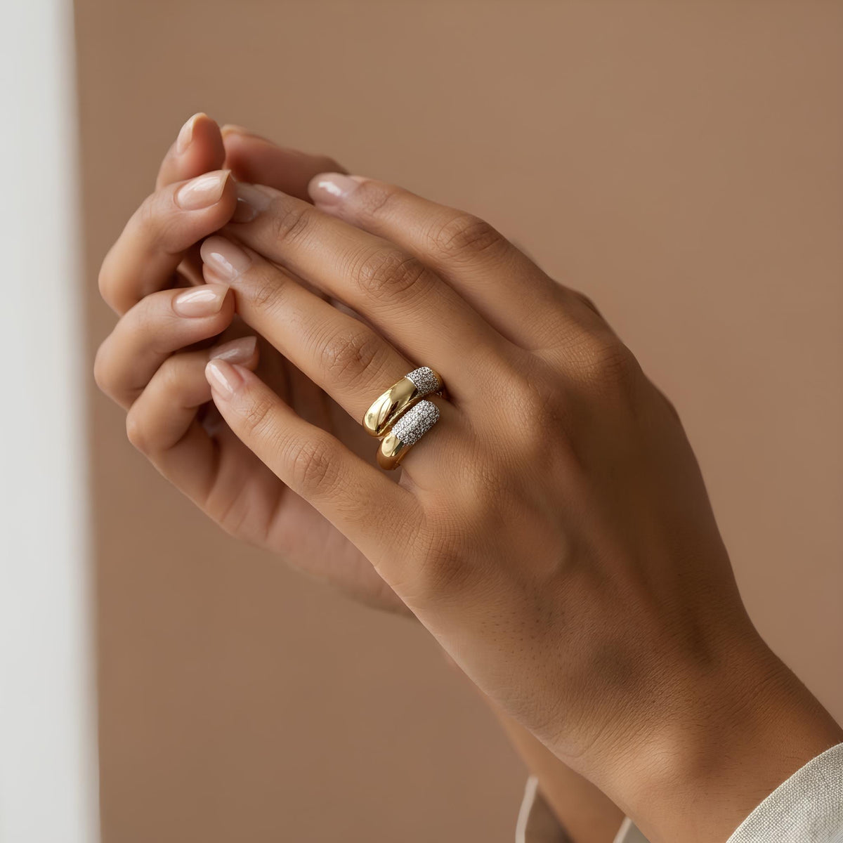 14K / 18K Solid Gold Pave Crossover Ring