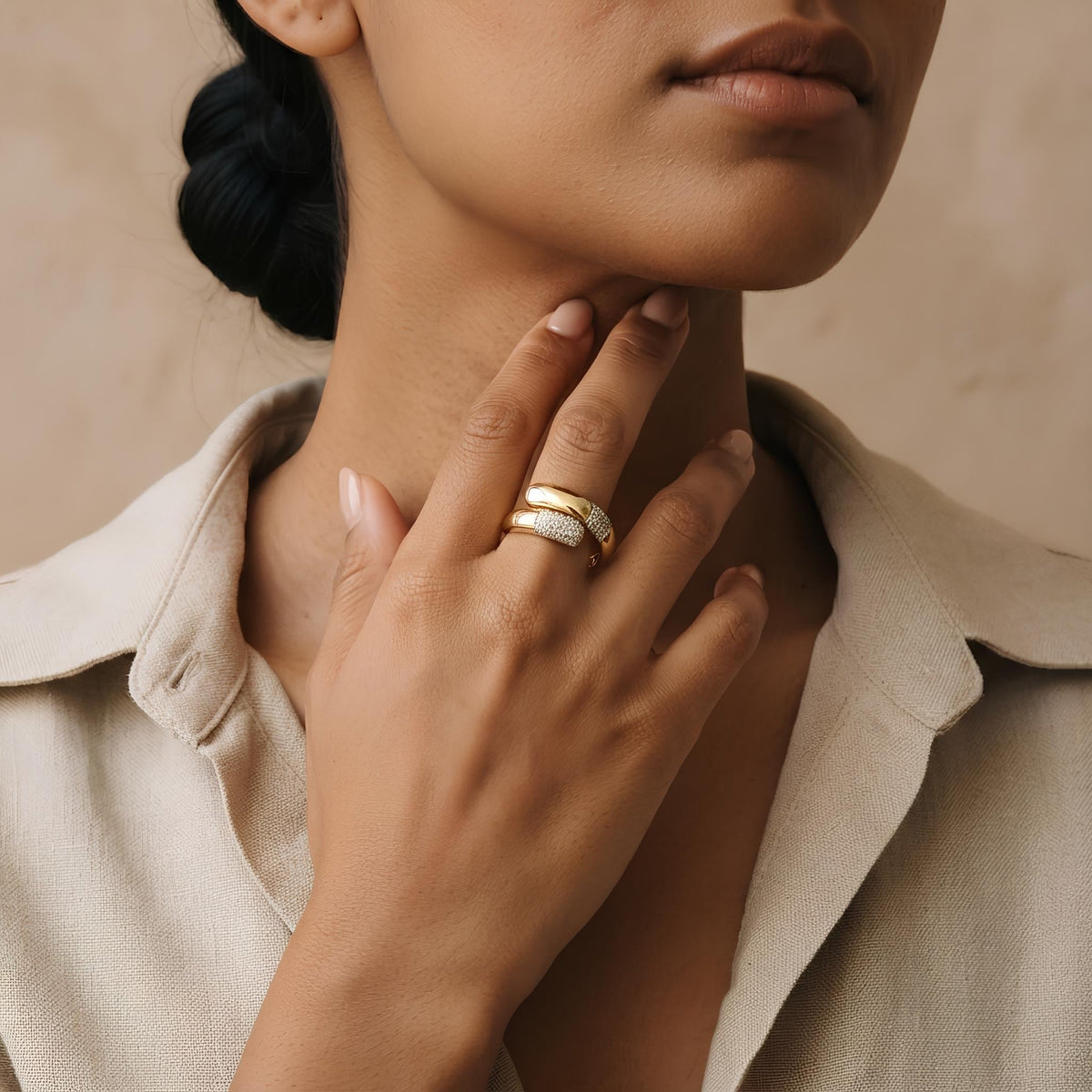 14K / 18K Solid Gold Pave Crossover Ring
