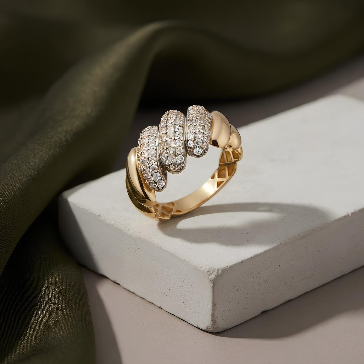 14K / 18K Solid Gold Pave Cocktail Ring