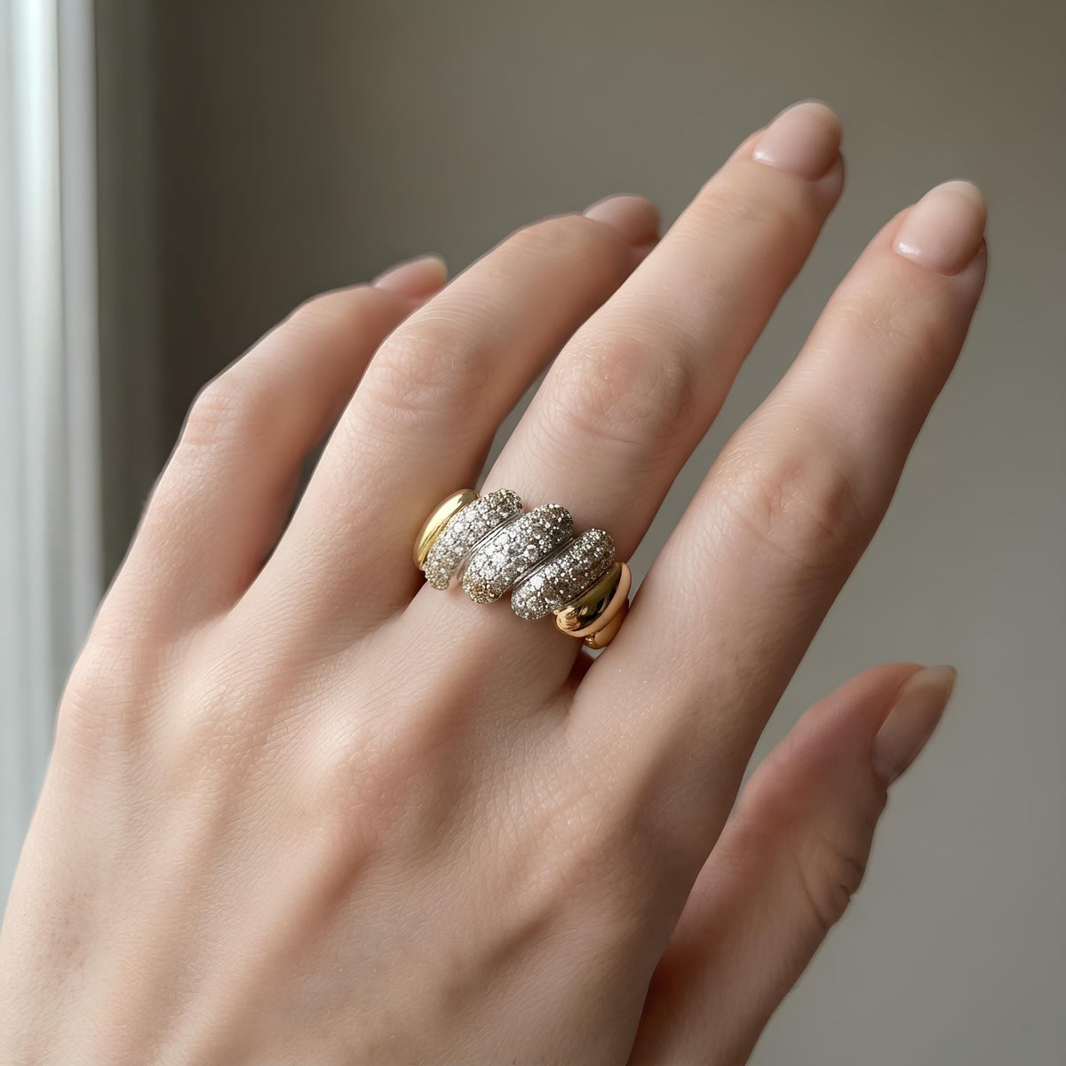 14K / 18K Solid Gold Pave Cocktail Ring