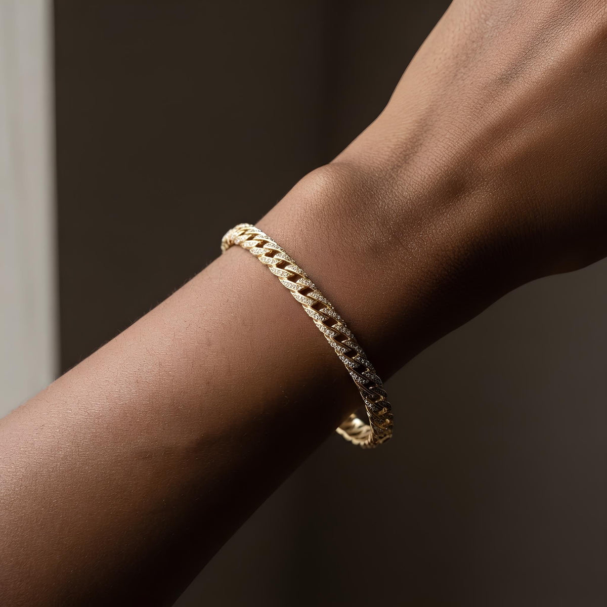 14K / 18K Solid Gold Pave Zircon Curb Bangle
