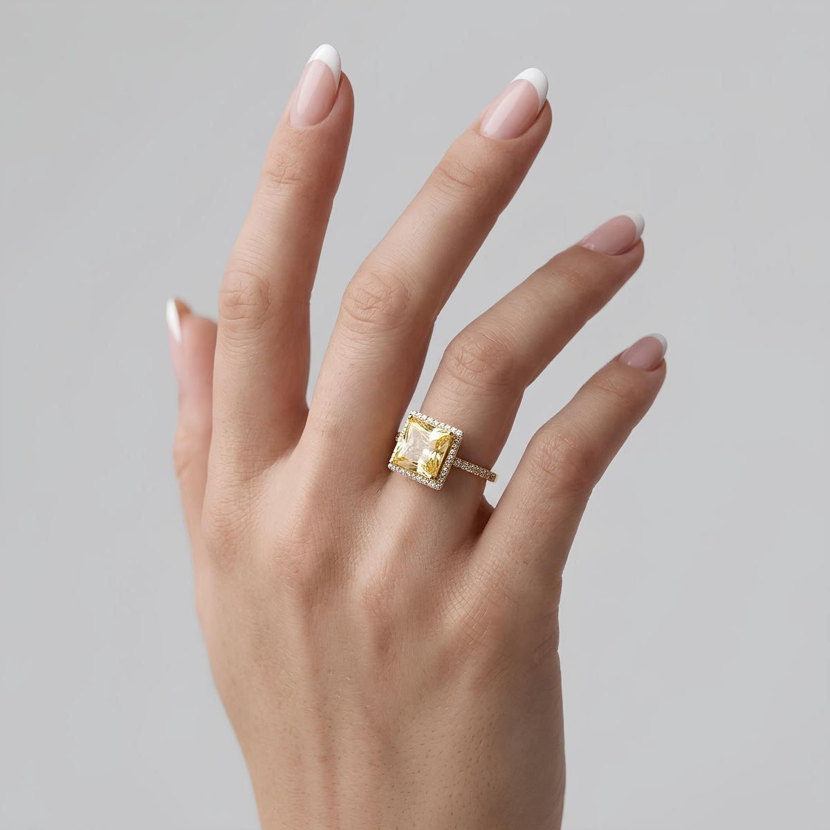 14K / 18K Solid Gold Yellow Zircon Halo Ring